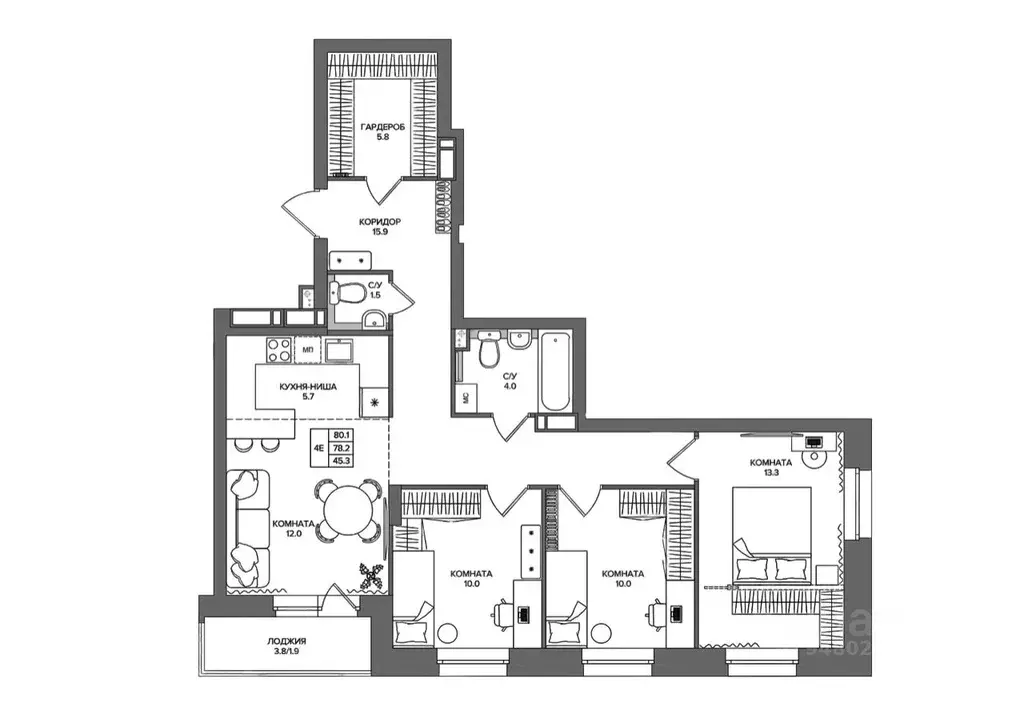 4-к кв. Пермский край, д. Кондратово  (80.1 м) - Фото 0