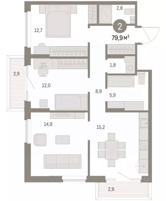 2-к кв. Курганская область, Курган Центральный жилрайон, Дом Кино ... - Фото 2