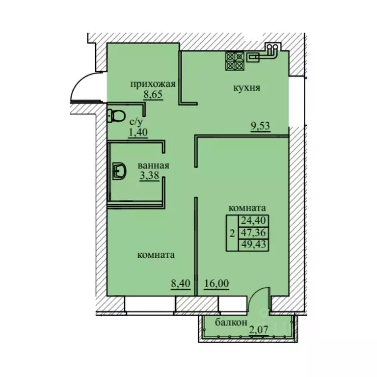 2-к кв. Ярославская область, Ярославский муниципальный округ, пос. ... - Фото 1