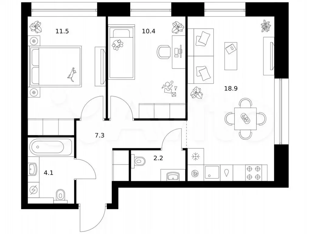 2-к. квартира, 54,4 м, 7/8 эт. - Фото 0