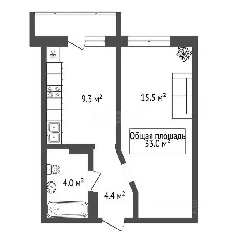 1-к кв. Новосибирская область, Новосибирск ул. Петухова, 95/4 (33.0 м) - Фото 2