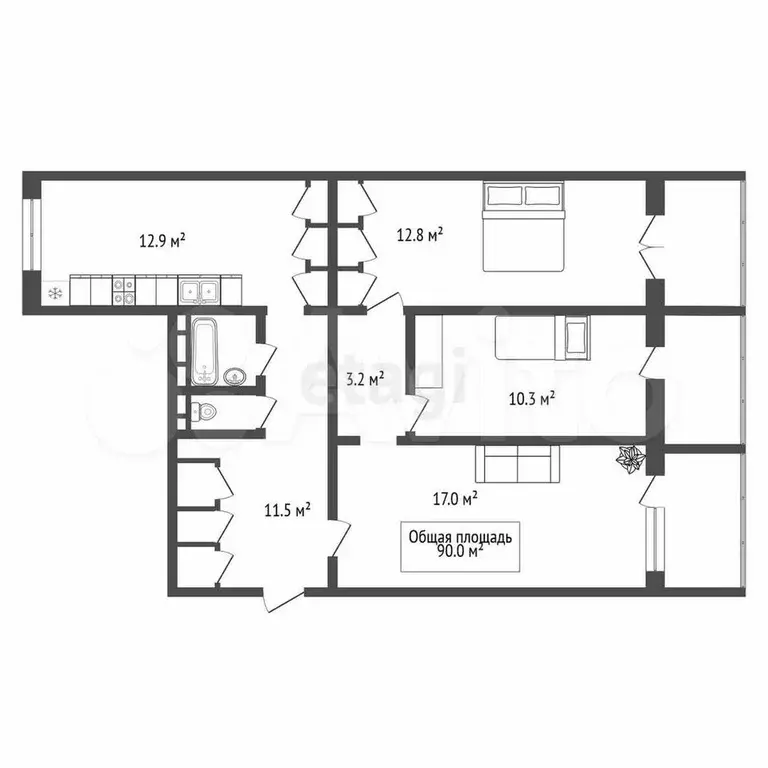 3-к. квартира, 90 м, 3/10 эт. - Фото 0