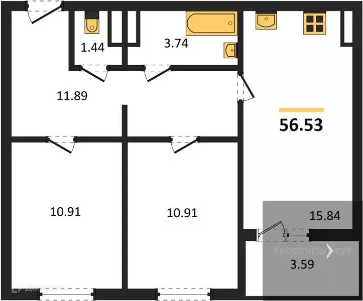 Продаётся 2-к квартира, 56.53 м - Фото 0