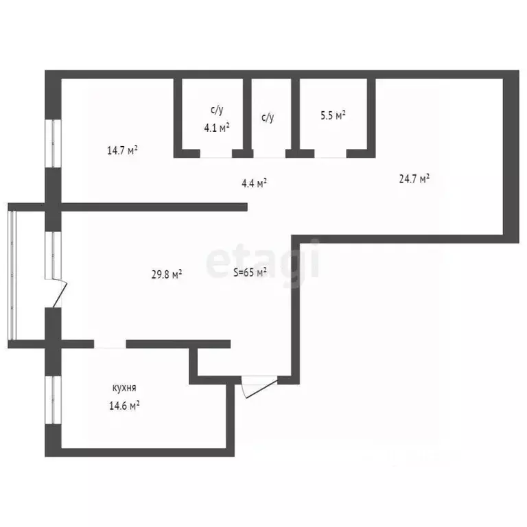 3-к кв. Кемеровская область, Ленинск-Кузнецкий бул. Химиков, 9/3 (65.0 ... - Фото 2
