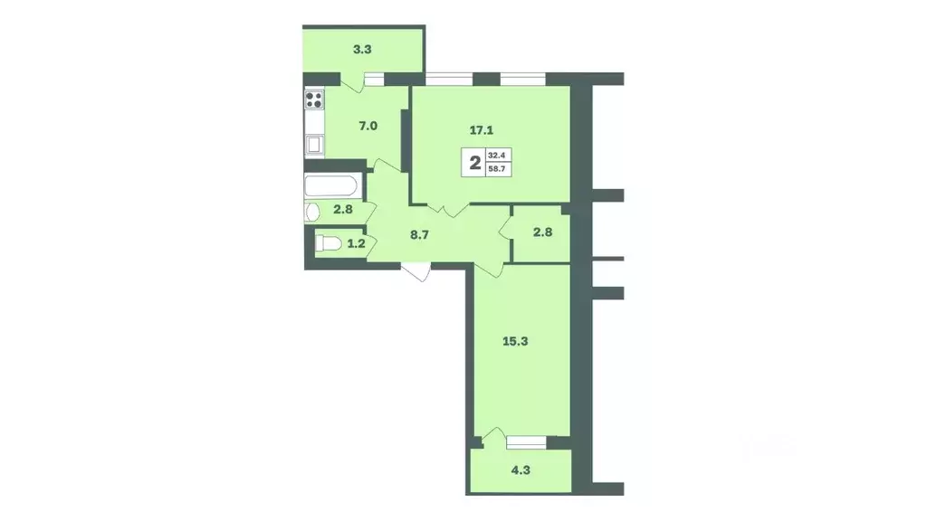 2-к кв. Башкортостан, Уфа Дагестанская ул., лит11 (58.8 м) - Фото 1