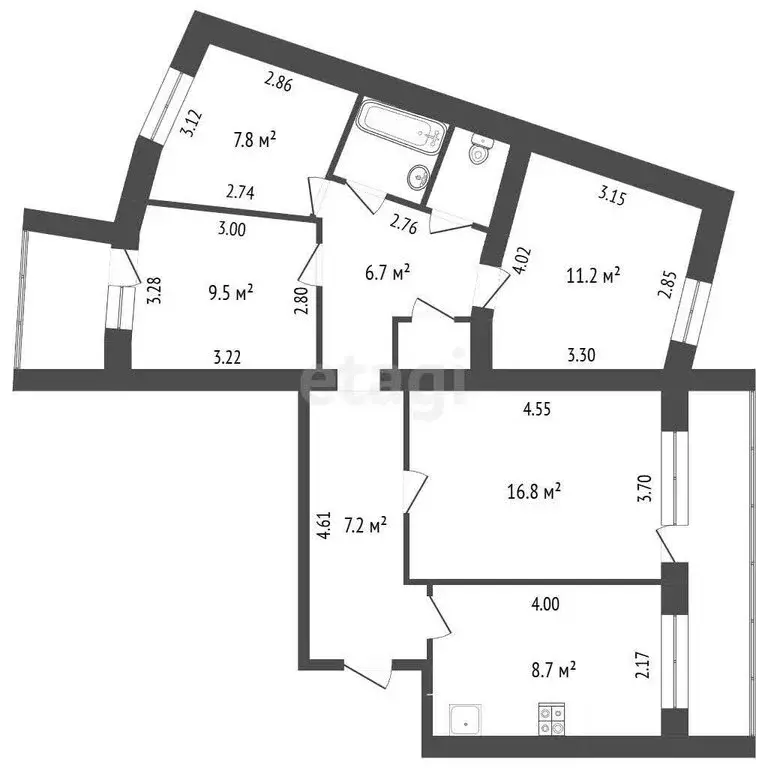 4-комнатная квартира: Орёл, Грузовая улица, 3 (72.7 м) - Фото 1