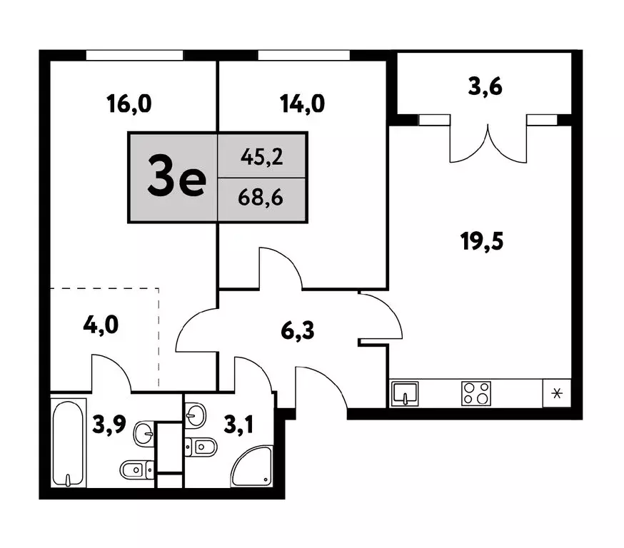 3-комнатная квартира: Москва, Фестивальная улица, 15к4 (68.6 м) - Фото 0