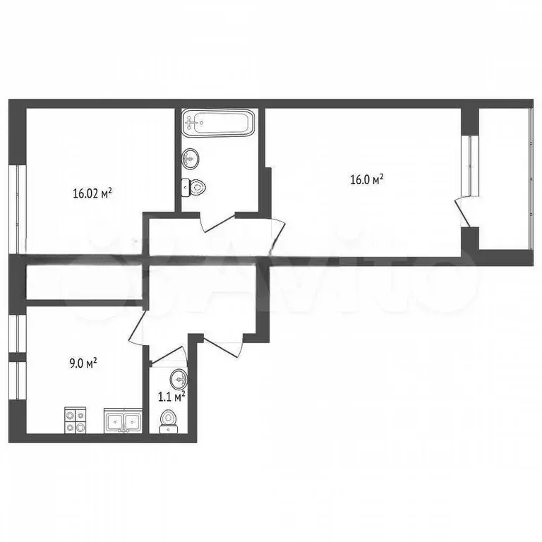2-к. квартира, 56 м, 3/3 эт. - Фото 0