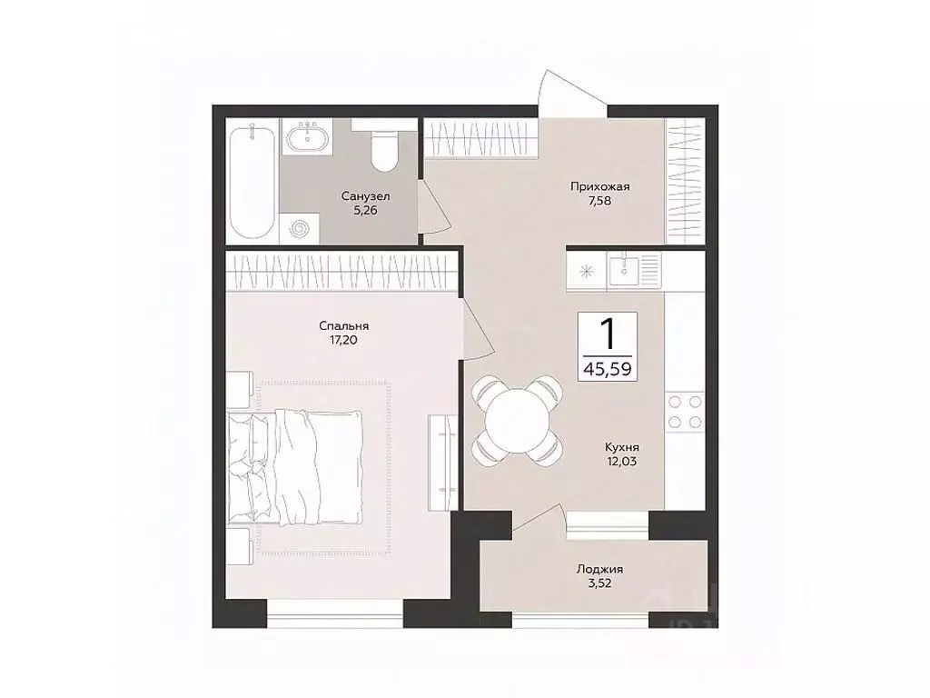 1-к кв. Воронежская область, Воронеж Эклипс жилой комплекс (45.59 м) - Фото 1