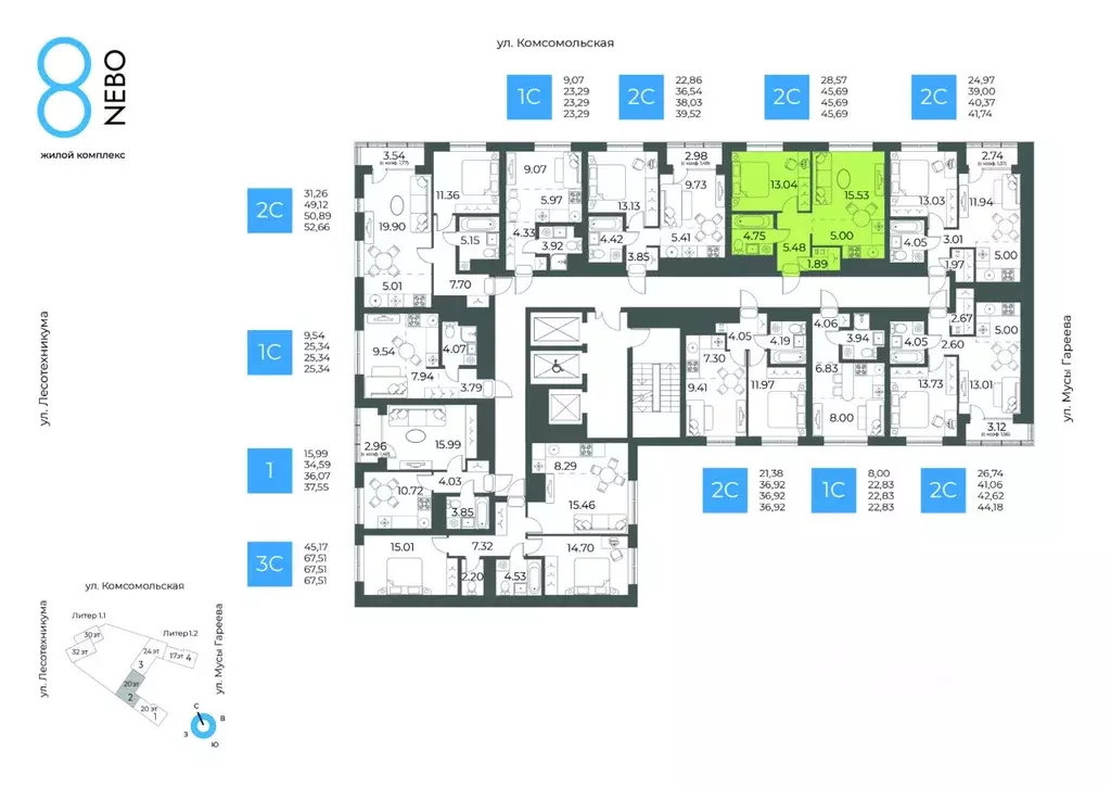 2-к кв. Башкортостан, Уфа Глумилино-1 мкр, 8-е Небо жилой комплекс ... - Фото 2