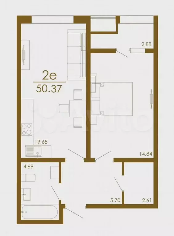 2-к. квартира, 50,4 м, 4/13 эт. - Фото 1