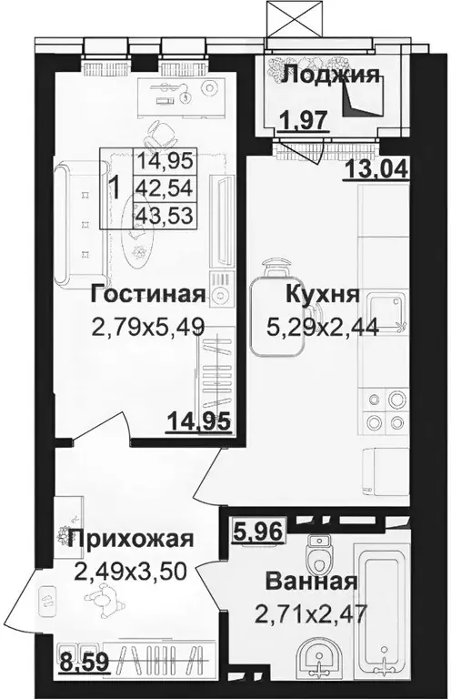 1-к кв. Башкортостан, Уфа ул. Пархоменко, 156Б (42.0 м) - Фото 2