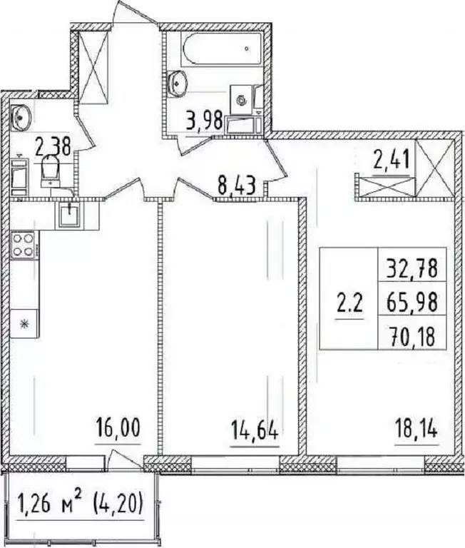 2-к кв. Санкт-Петербург Белоостровская ул., 10к1 (65.98 м) - Фото 0