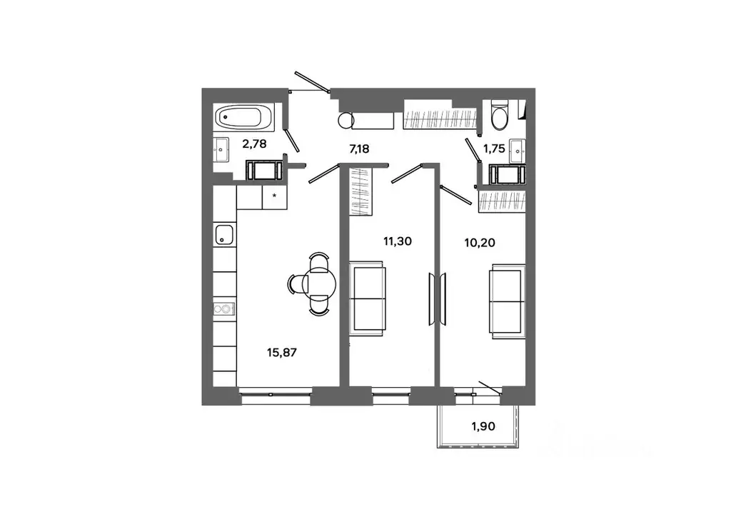 2-к кв. Ханты-Мансийский АО, Сургут 30А мкр,  (49.65 м) - Фото 0