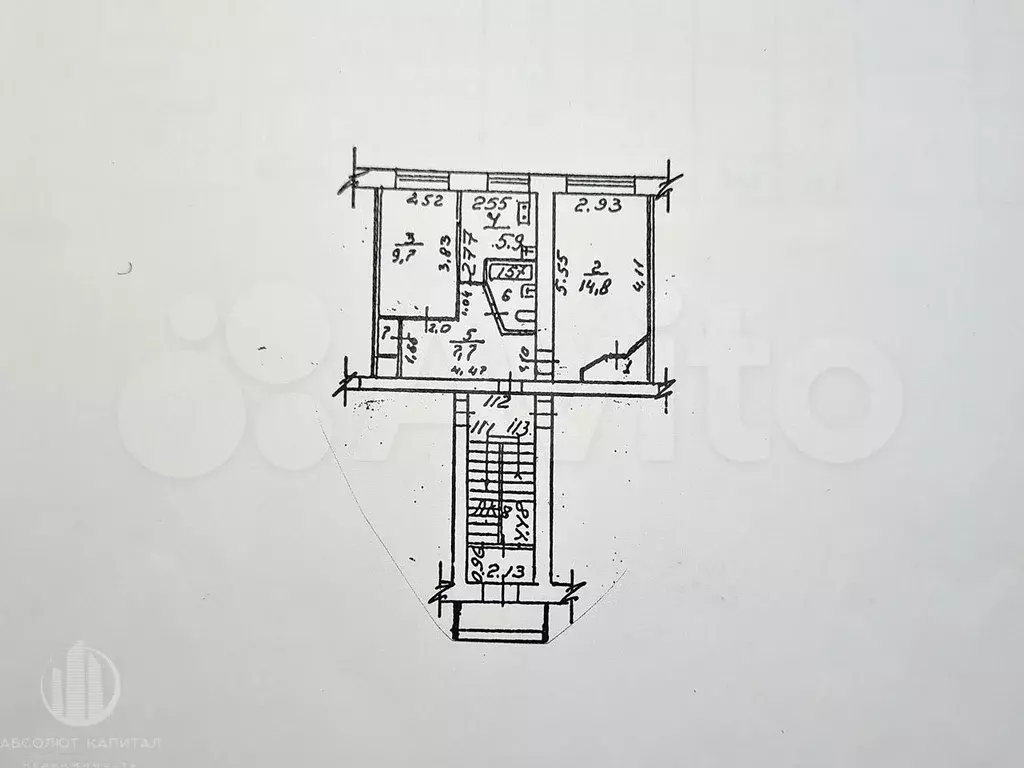 2-к. квартира, 43,7 м, 1/5 эт. - Фото 0