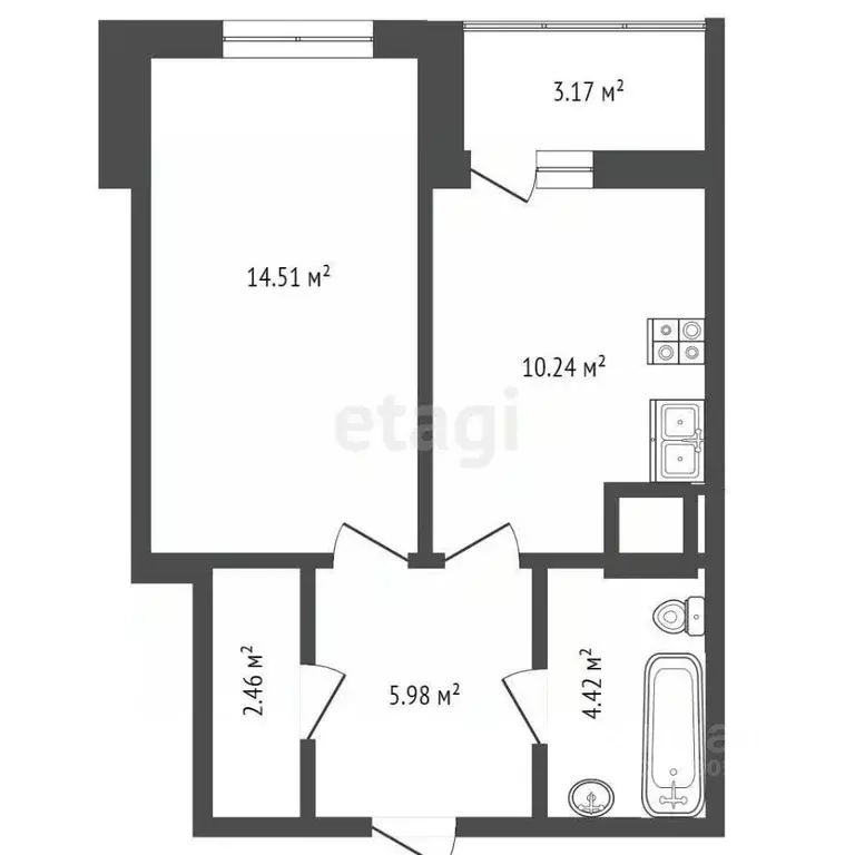 1-к кв. Ростовская область, Ростов-на-Дону Тибетская ул., 1Вс3 (39.0 ... - Фото 2
