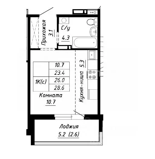 Студия Алтайский край, Барнаул ул. Им. Анатолия Мельникова, 1 (26.0 м) - Фото 2