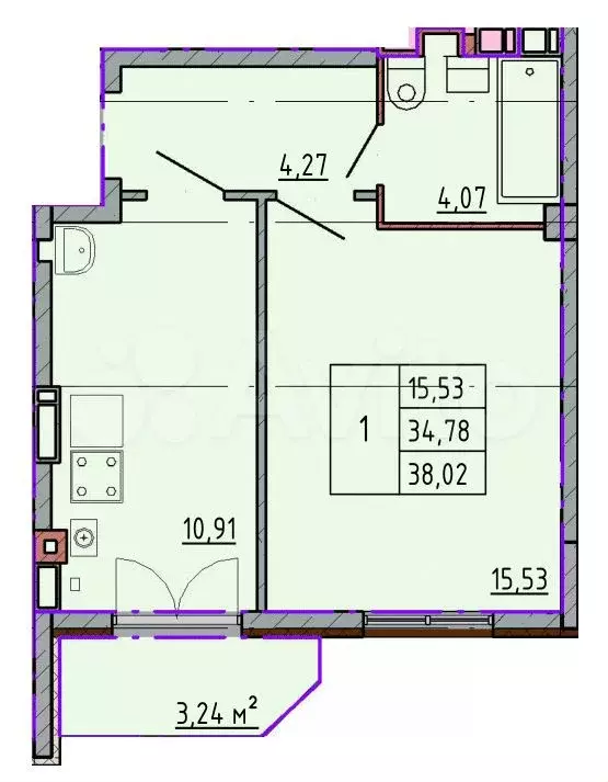 1-к. квартира, 38 м, 3/5 эт. - Фото 0