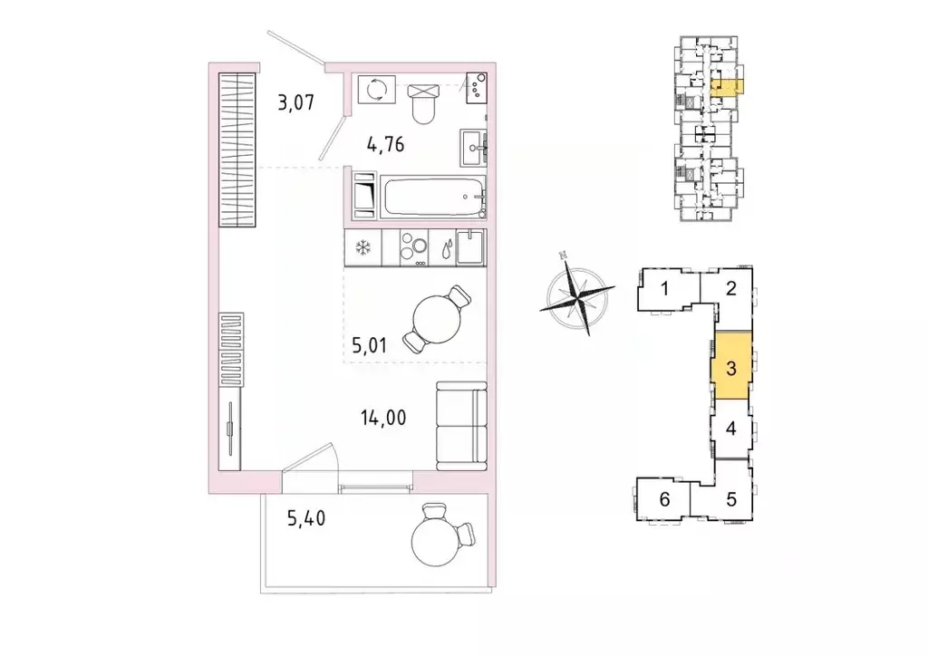 Студия Ленинградская область, Гатчина Въезд мкр,  (28.46 м) - Фото 1