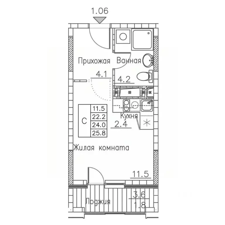 1-к кв. Приморский край, Владивосток ул. Расула Гамзатова, 7к1 (25.8 ... - Фото 1