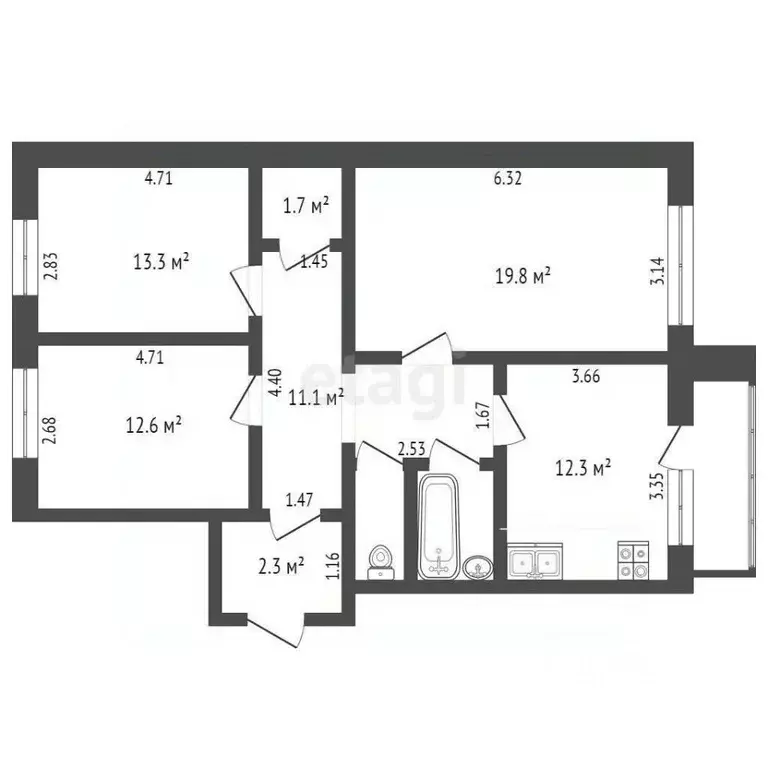 3-к кв. Ямало-Ненецкий АО, Ноябрьск Сибирская ул., 191 (76.7 м) - Фото 1