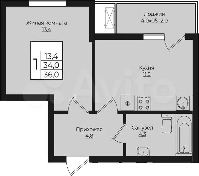1-к. квартира, 36 м, 6/7 эт. - Фото 1
