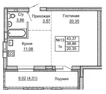 1-к кв. Алтайский край, Барнаул ул. Никитина, 41 (43.37 м) - Фото 1