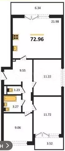 3-к. квартира, 73 м, 2/5 эт. - Фото 1
