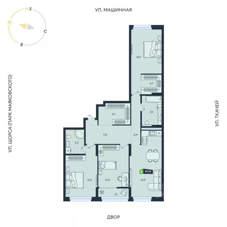 3-к кв. Свердловская область, Екатеринбург ул. Машинная, 1в/2 (117.4 ... - Фото 1