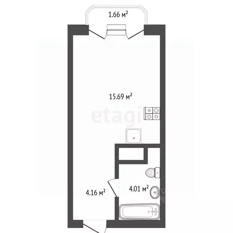 Студия Тюменская область, Тюмень ул. Вадима Бованенко, 7 (24.1 м) - Фото 2