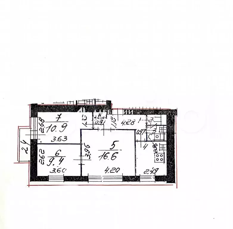 3-к. квартира, 53,6 м, 3/9 эт. - Фото 0