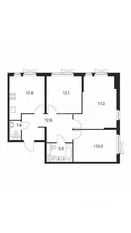 3-к кв. Москва Складочная ул., 6к3 (72.7 м) - Фото 2