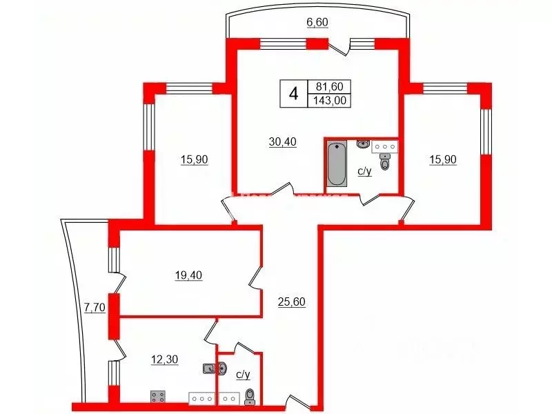 4-к кв. Санкт-Петербург просп. Энгельса, 93 (143.0 м) - Фото 1