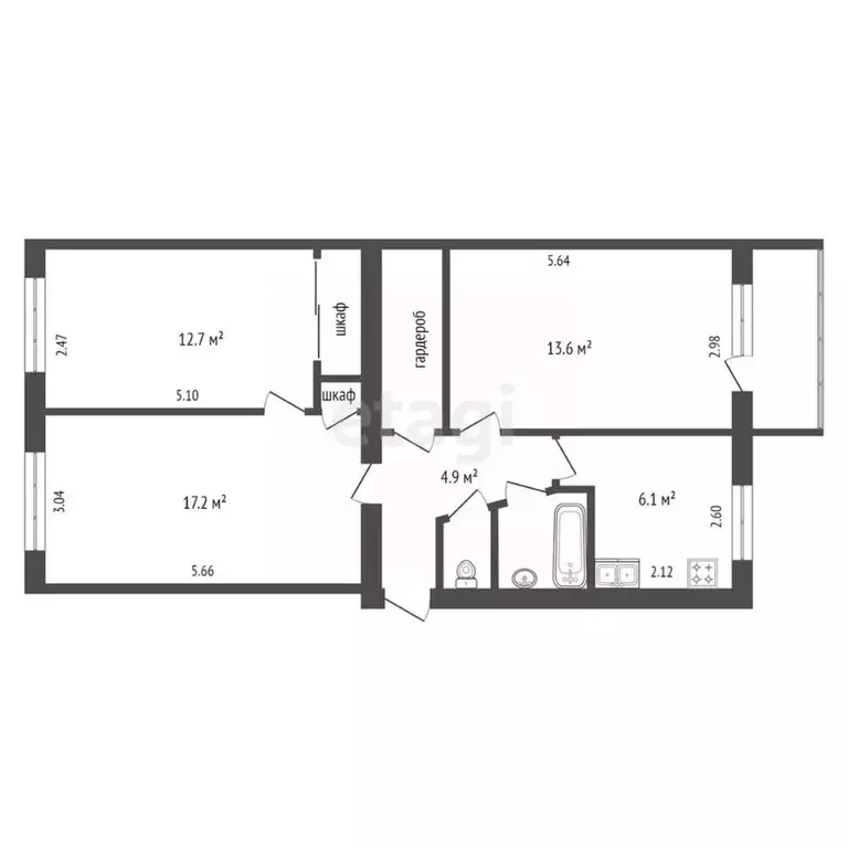 3-к кв. Вологодская область, Череповец ул. Ветеранов, 2 (62.2 м) - Фото 2