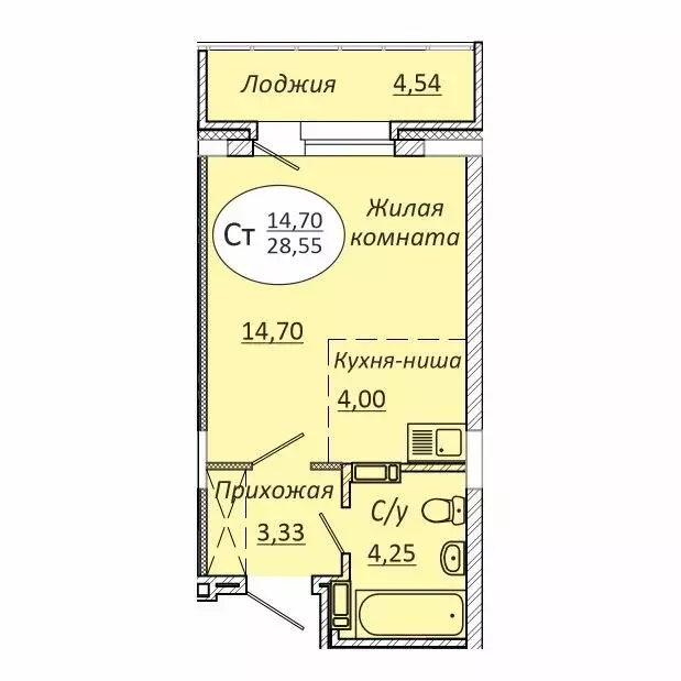 1-комнатная квартира: новосибирск, коммунстроевская улица, 146 (28.41 . - Фото 0