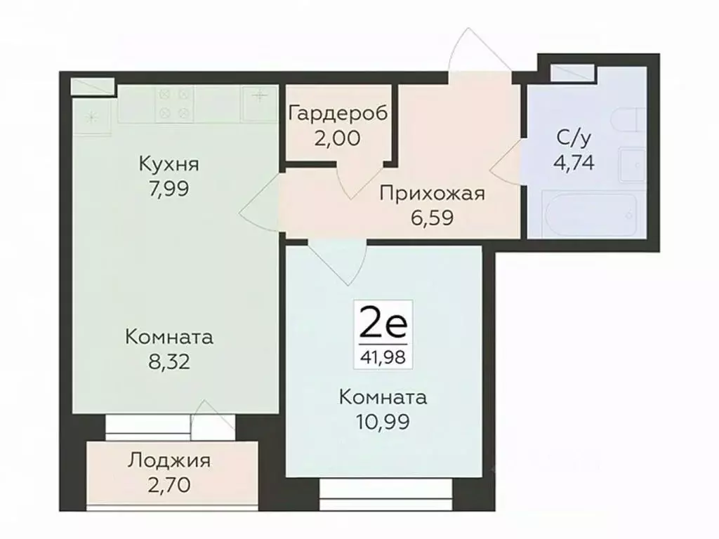 2-к кв. Воронежская область, Воронеж ул. Матросова, 64А (41.98 м) - Фото 0