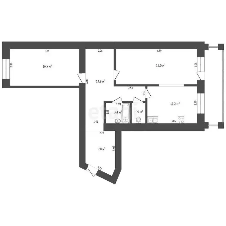 2-комнатная квартира: Тюмень, улица Самарцева, 3 (73.9 м) - Фото 1