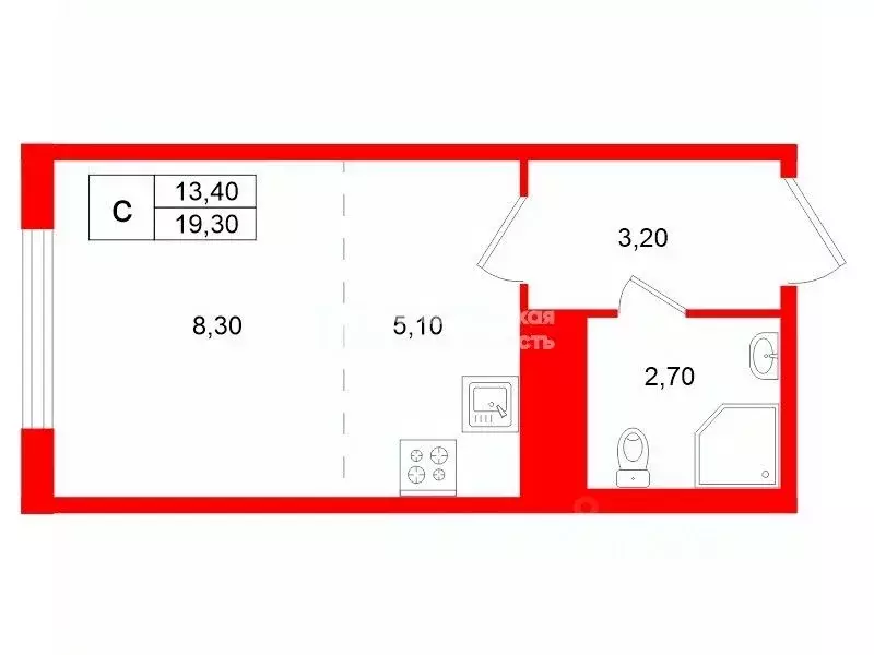Студия Санкт-Петербург ул. Пахомовская, 18к2 (19.3 м) - Фото 2