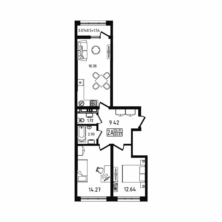 2-комнатная квартира: Республика Адыгея (Адыгея), Майкоп (60.87 м) - Фото 1