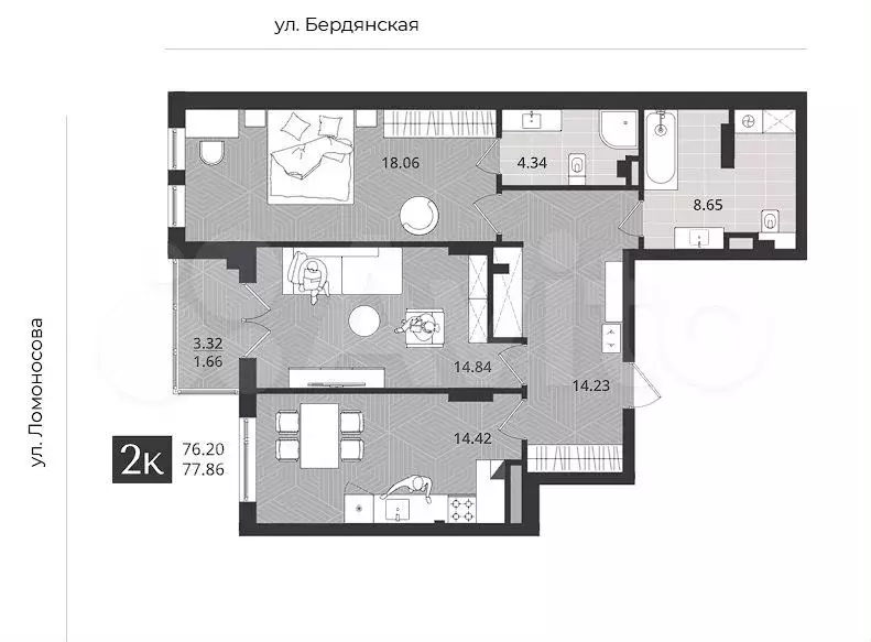 2-к. квартира, 76,2 м, 1/5 эт. - Фото 1