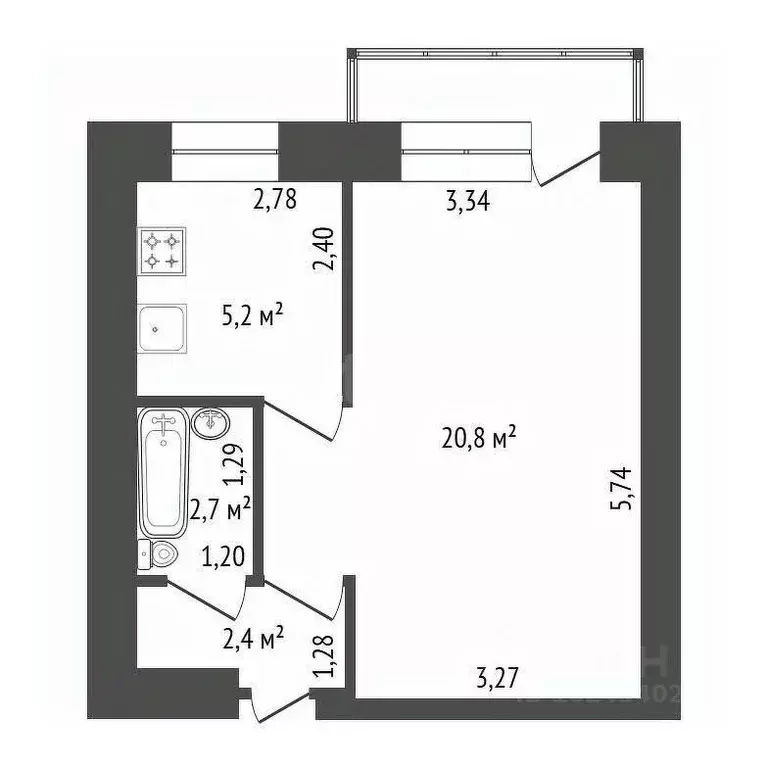 1-к кв. Башкортостан, Уфа ул. Ленина, 59 (30.5 м) - Фото 2