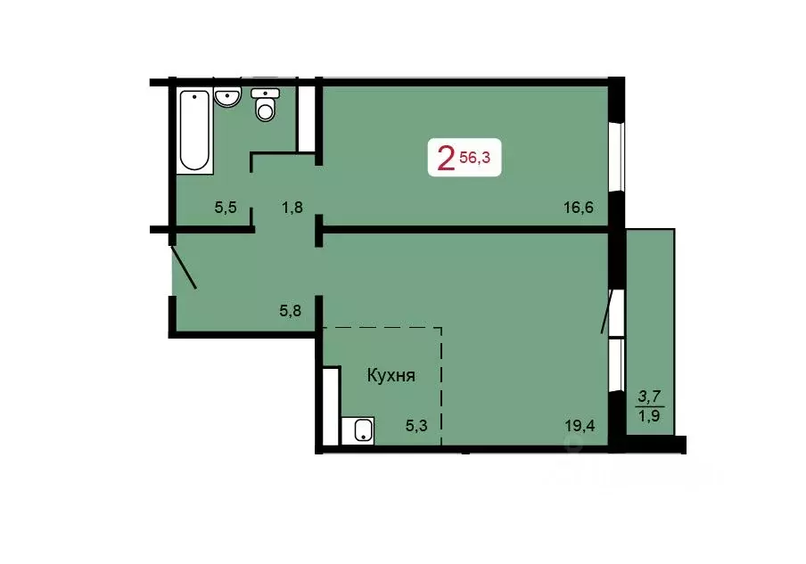 2-к кв. Красноярский край, Красноярск ул. 60 лет Октября, 86А (56.3 м) - Фото 0