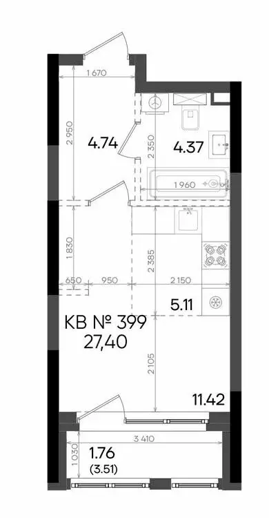 1-комнатная квартира: Казань, улица Аделя Кутуя, 181 (27.4 м) - Фото 0