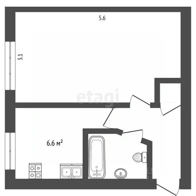 1-к кв. Крым, Симферополь ул. Крымская (29.7 м) - Фото 2