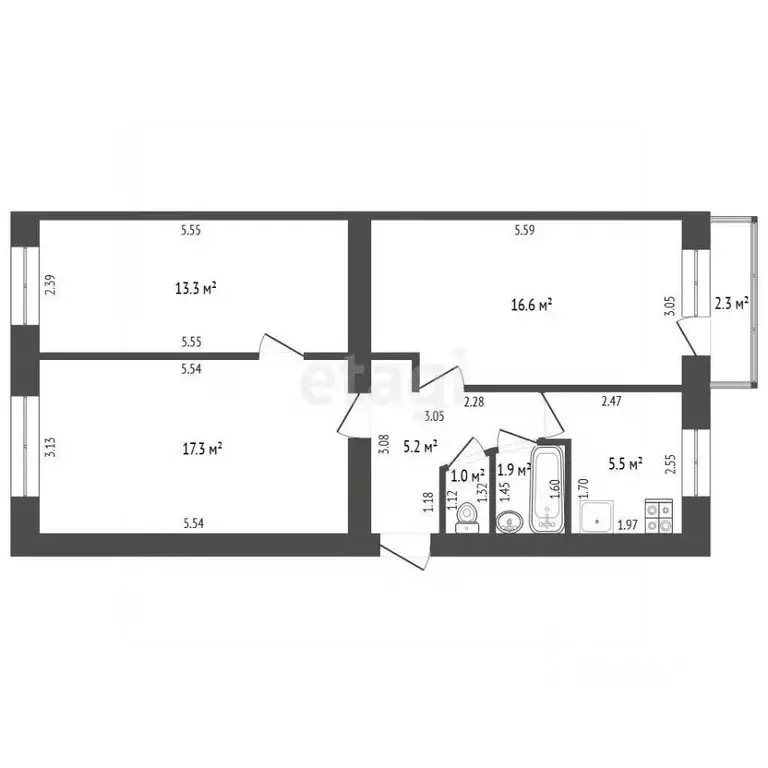 3-к кв. Башкортостан, Стерлитамак ул. Блюхера, 2 (60.8 м) - Фото 2