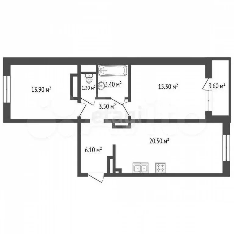 2-к. квартира, 65,8 м, 23/24 эт. - Фото 1