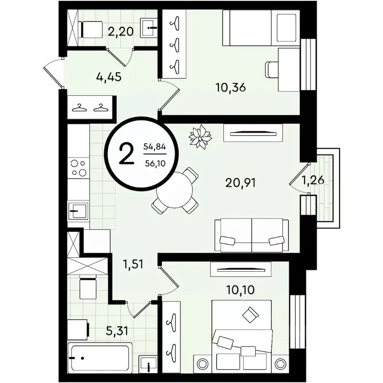 2-к кв. Тюменская область, Тюмень ул. Александра Звягина, 2 (56.1 м) - Фото 1