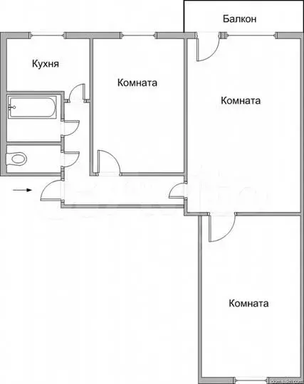 3-к. квартира, 70м, 5/5эт. - Фото 0