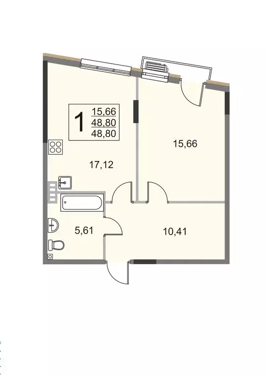 1-комнатная квартира: деревня Крюково, 6 (48.8 м) - Фото 0