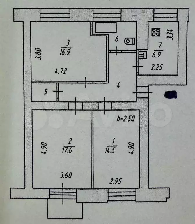 3-к. квартира, 72,1 м, 5/6 эт. - Фото 0